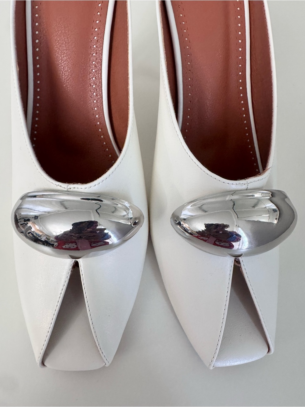 White OpenToe Statement Heel with Silver Accent - Picture 7 of 10